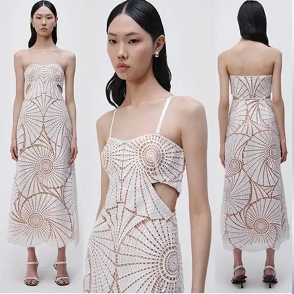 Jonathan Simkhai Jamie Dress White Fossil Guipure Lace Wedding Party LWD Size 12 - Picture 1 of 16